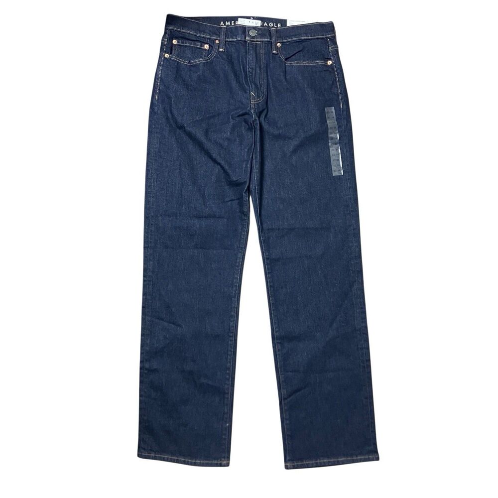 American Eagle Jeans Mens 32 x 34 Blue Cotton Baggy Straight Easyflex Dark‎ Wash